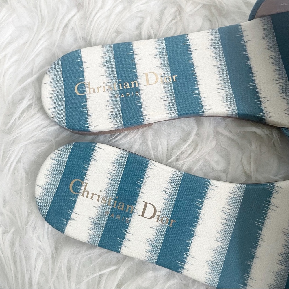 Christian Dior Cotton D-Stripes Embroidered Dway Mules Slide Sandal 38.5 - Picture 9 of 10